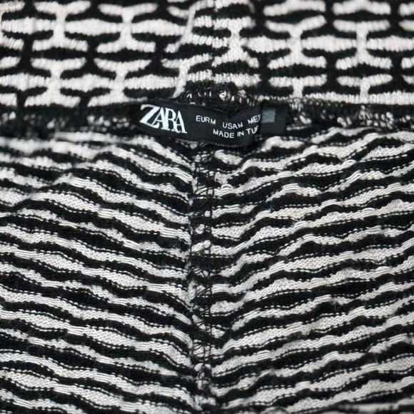 Zara Black & White Knit Geometric Wide-Leg Pants – High Rise Retro Trousers M - Picture 5 of 5